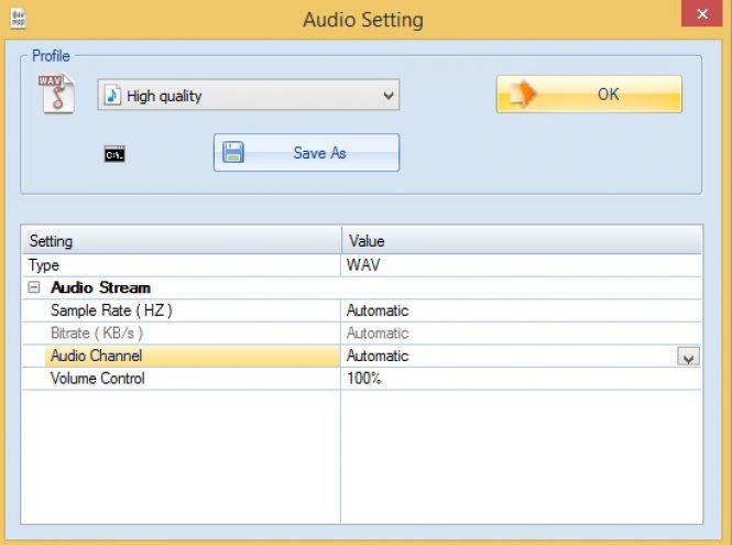 Setting the output quality