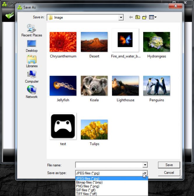 Select a location and file name