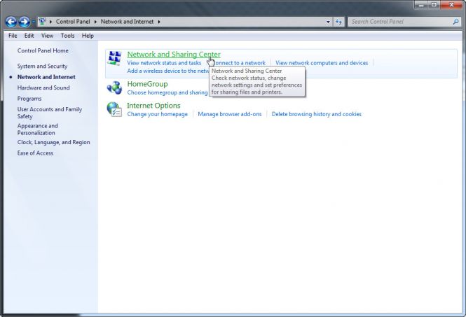 Network and Sharing Center