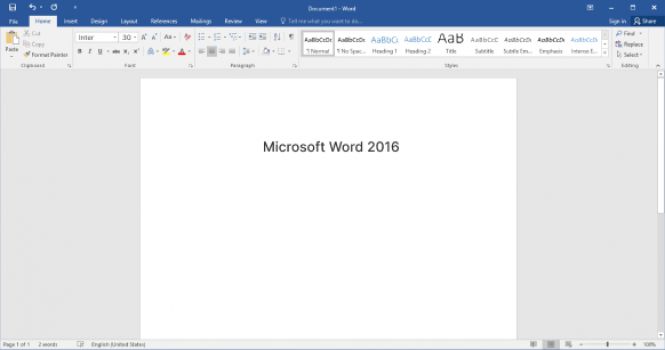 MS Word 2016 Main Window