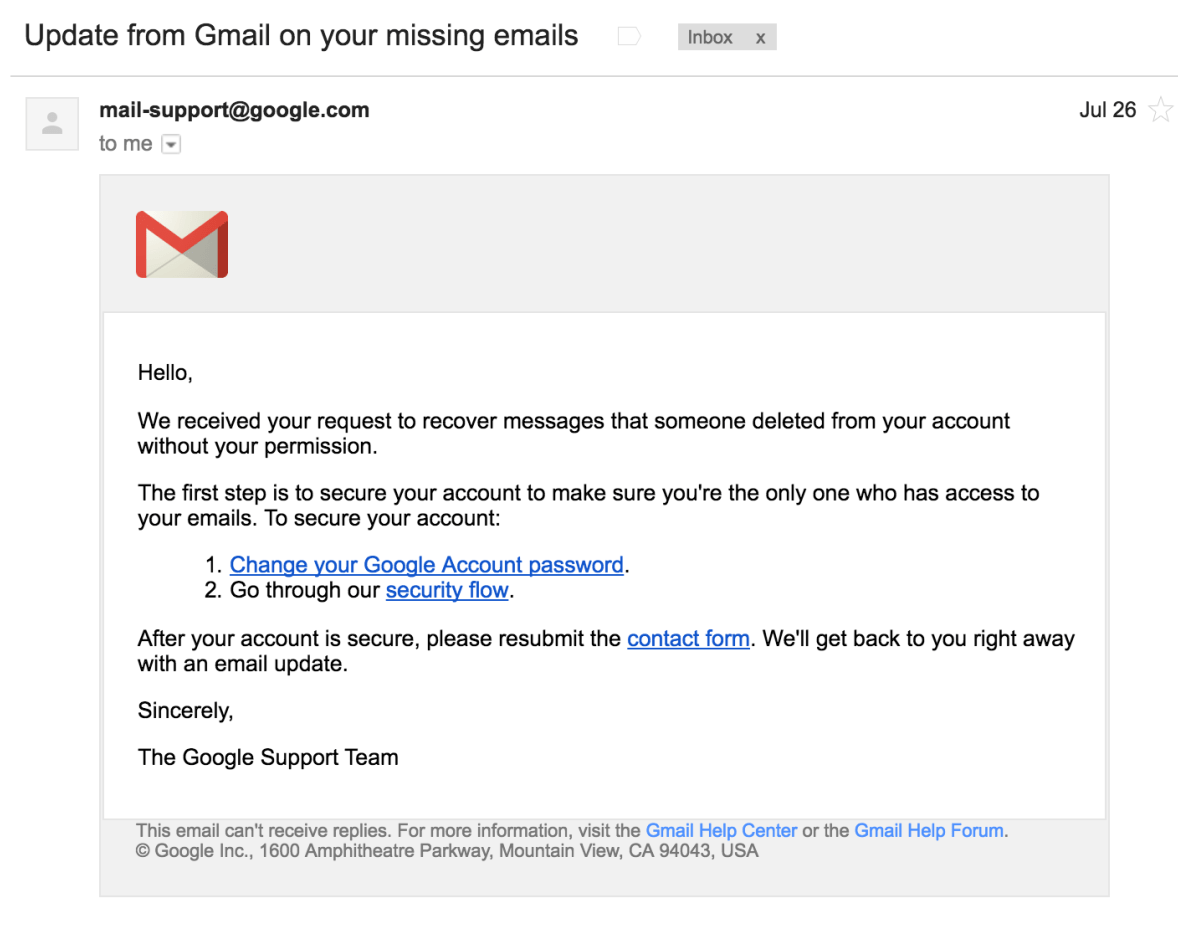 The Reply from Google Support