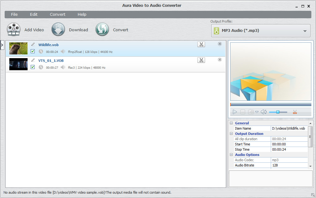How to Convert VOB to MP3 Using Aura Video to Audio Converter