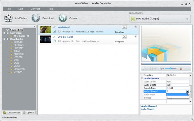 Modify the audio parameters