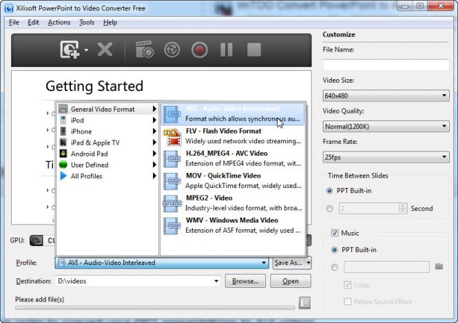 Select the AVI profile