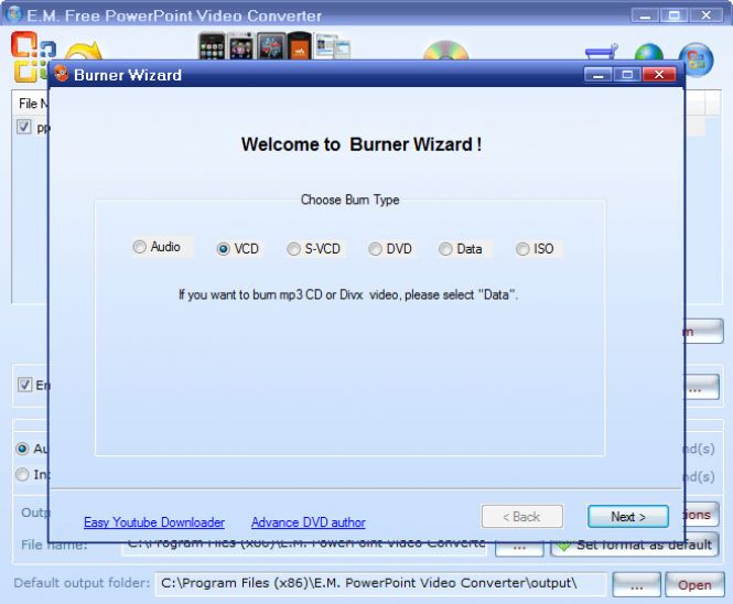 Select the Burn Type