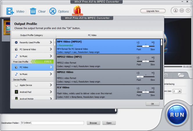 Select the output format