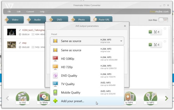 Freemake Video Converter - change settings