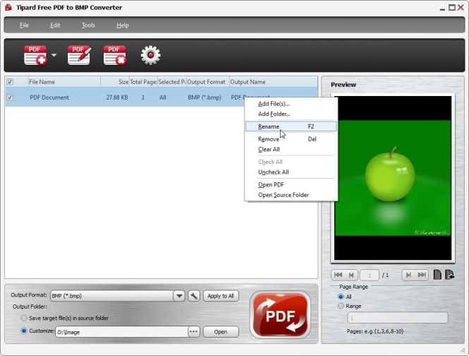 Tipard Free PDF to BMP Converter - Rename output file