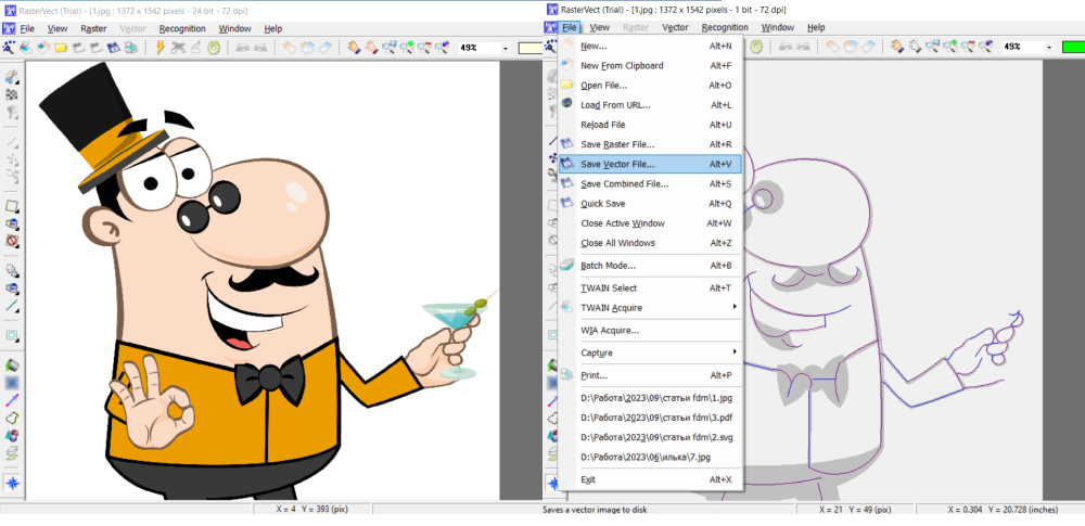 How to convert raster TIFF to DXF with RasterVect