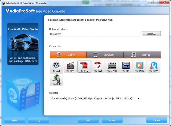 MediaProSoft Free Video Converter - select output format
