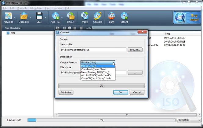 WinISO format selecting 