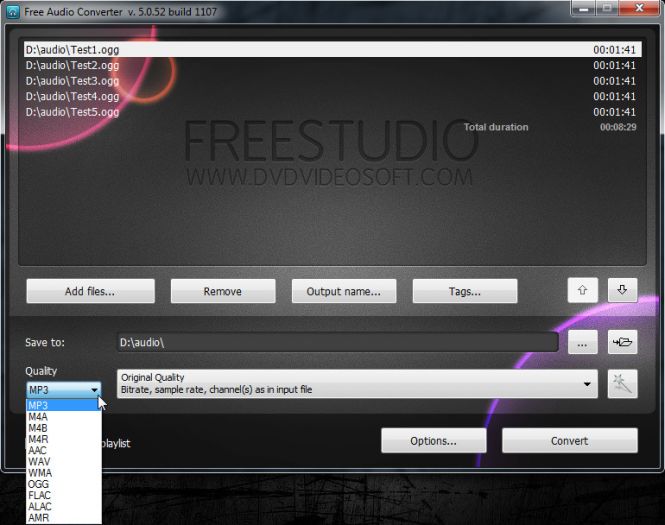Select output format