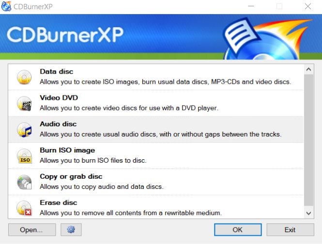CDBurnerXP - first window