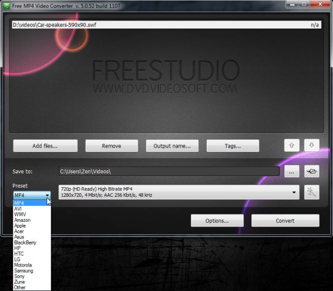 Select the output format