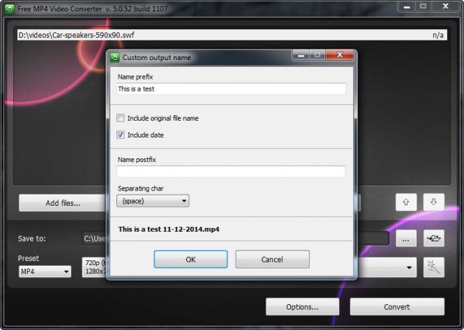Modify the name of the output file
