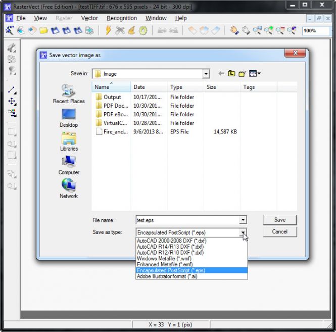 Select EPS as the output format