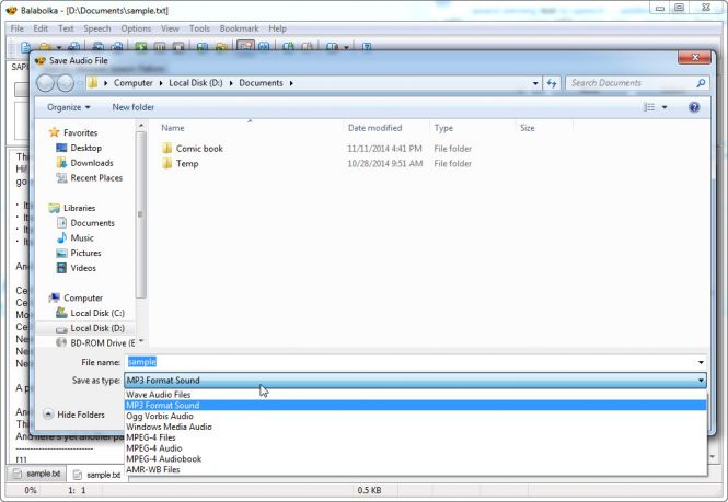 Save Audio File Window