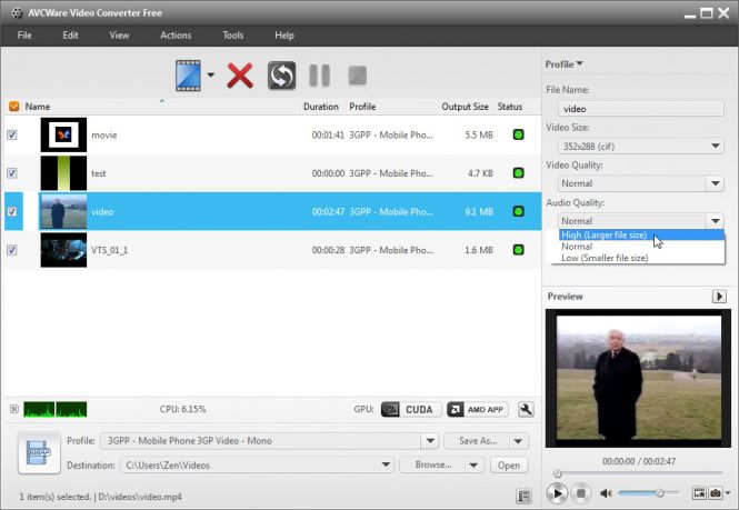 Change video quality
